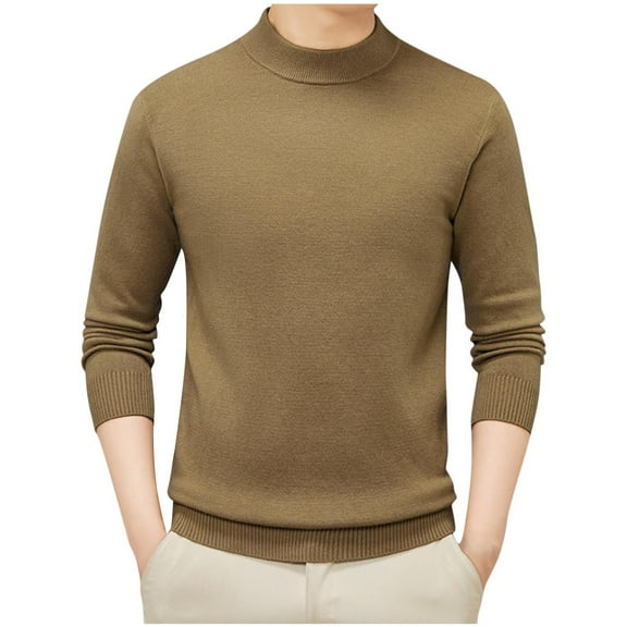 LpwkSSA Casual Fashion Men's Solid Color Round Neck Pullover Long Sleeved Loose Base Shirt Round-Neck Sweater Yellow L