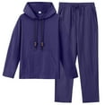 thumbnail image 1 of LpwkSSA Casual Hooded Long Sleeve Shirt Drawstring Waist Pants Set Comfortable Fabric Fashion Loose Fit Men’s Activewear Outdoor Daily Wear Blue XXXL, 1 of 9
