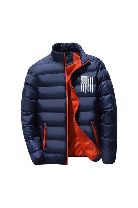 Casual Padded Jackets for Men Fashion Solid Color Parkas Winter Warm Thick Pocket Zipper Outdoor Long Sleeved Jacket Blue XXL