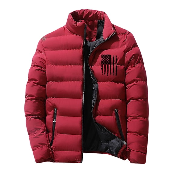 LpwkSSA Casual Padded Jackets for Men Fashion Solid Color Parkas Winter Warm Thick Pocket Zipper Outdoor Long Sleeved Jacket Red XXL