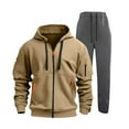 thumbnail image 1 of LpwkSSA Casual Tracksuits For Men Sport Coat Solid Color Pocket Zipper Hooded Long Sleeves Fashion Coat Drawstring Waist Long Pants Sets Yellow XL, 1 of 4