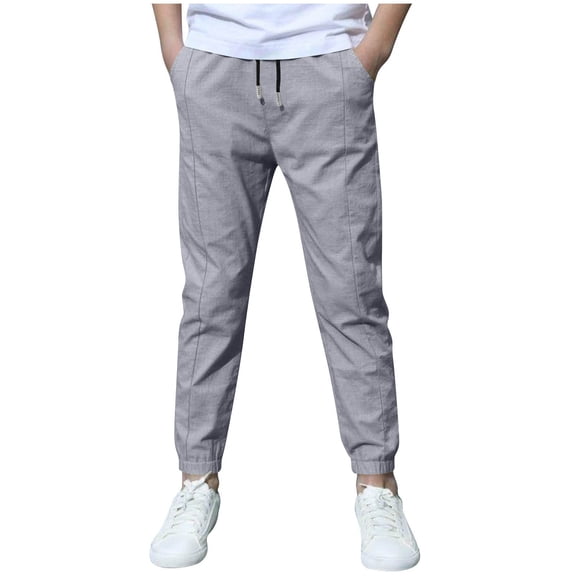 LpwkSSA Children's Sports Pants Fall Winter Cotton Linen Pants Slim Fit Straight Leg Pants Drawstring Elastic Waist With Pocket Casual Outwear Pants Gray 6 Years