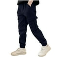 thumbnail image 1 of LpwkSSA Children's Sweatpants Elastic Waistband with Pockets Solid Color Ankle Cuffs Mid Size Fashion Casual Pants Blue 12 Years, 1 of 7