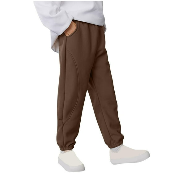 LpwkSSA Children's Sweatpants Elastic Waistband with Pockets Solid Color Ankle Cuffs Mid Size Fashion Casual Pants Brown 2 Years