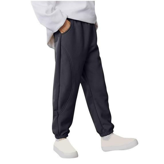 LpwkSSA Children's Sweatpants Elastic Waistband with Pockets Solid Color Ankle Cuffs Mid Size Fashion Casual Pants Gray 5 Years