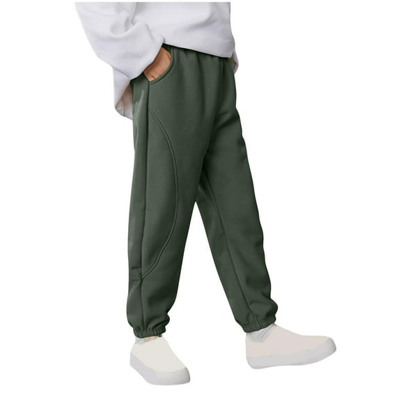 LpwkSSA Children's Sweatpants Elastic Waistband with Pockets Solid Color Ankle Cuffs Mid Size Fashion Casual Pants Green 12 Years