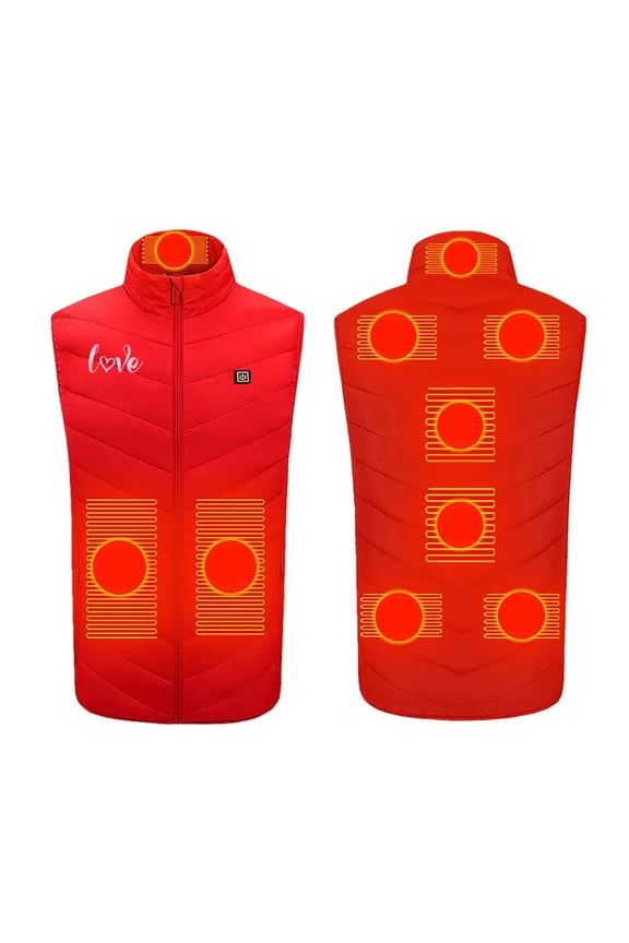 Classic Heated Vest for Men Three Control 9 zone Constant Temperature Coat with Battery Pack Rechargeable Electric Print Outdoor Vest Red XXL