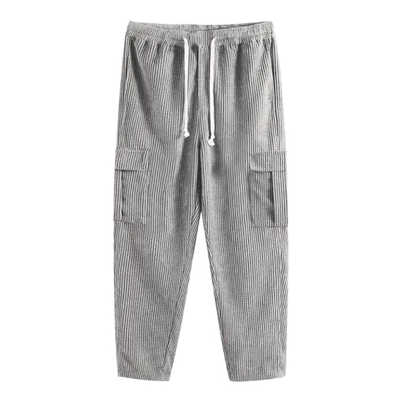 LpwkSSA Corduroy Pocket Drawstring Pants Elastic Waist Fashionable Casual Pants Comfortable Soft Fabric Daily Wear Perfect for Spring Summer Outdoor Activities Gray S