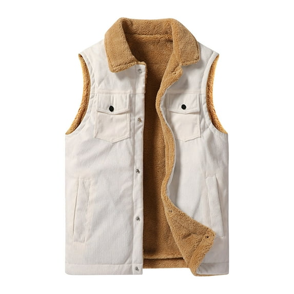 LpwkSSA Corduroy Vests for Men Sleeveless Thicken Down Jacket Corduroy Fleece-Lined Casual Padded Pocket Buttoned Puffer Vest Top for Men Beige L