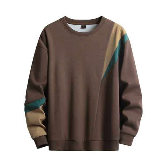 LpwkSSA Crewneck Sweatshirt for Men Color Block Patchwork Long Sleeve Round Neck Sports Outdoor Casual Oversized Pullover Sweatshirt Brown XXXXXL