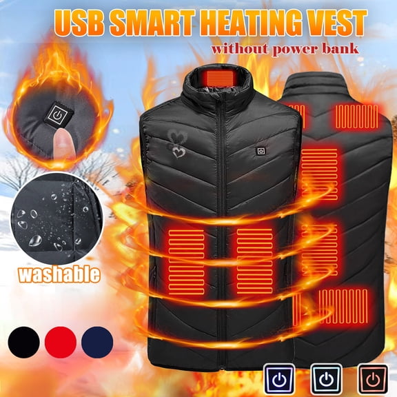 LpwkSSA Electric Heated Vest For Men Three Control 9 zone with Power Bank USB Rechargeable Washable Heated Sleeveless Coat Outdoor Waistcoat Vest Black L