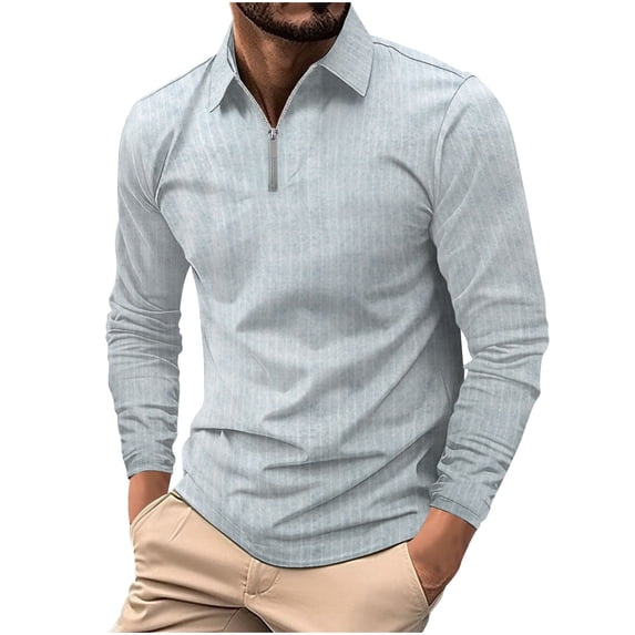 LpwkSSA Golf Shirts for Men Fashion Long Sleeve Pullover Blouse Casual Button Lapel T-Shirts Solid Color Slim Fit Workout Tops Gray XXL