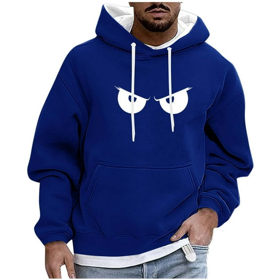 LpwkSSA Graphic Print Hoodie for Men Casual Long Sleeve Solid Color Pullover Drawstring Hooded Sweatshirt with Fornt Pocket Casual Sports Hoodie Blue XXXL