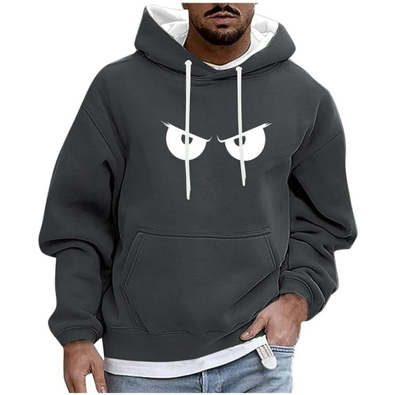 LpwkSSA Graphic Print Hoodie for Men Casual Long Sleeve Solid Color Pullover Drawstring Hooded Sweatshirt with Fornt Pocket Casual Sports Hoodie Gray XL