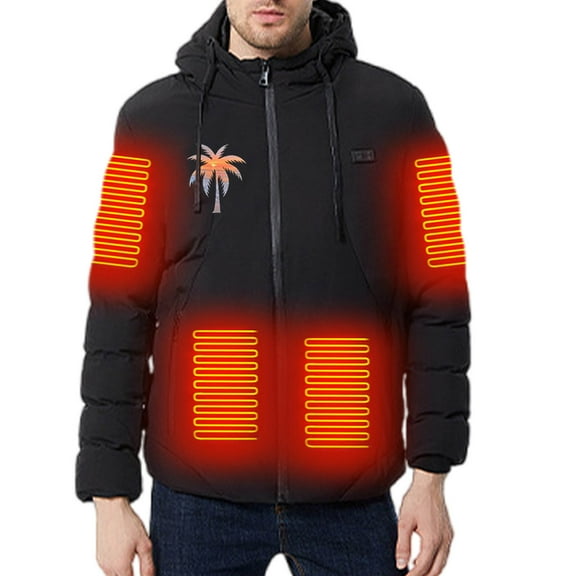 LpwkSSA Heated Jackets for Men Battery not Included 2 Heat Levels 11 Heat Zones Usb Charging Heated Coats Long Sleeve Hooded Zipper Winter Jackets Black S