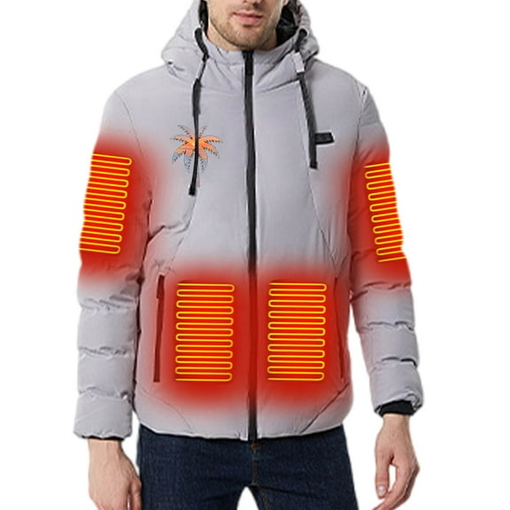 LpwkSSA Heated Jackets for Men Battery not Included 2 Heat Levels 11 Heat Zones Usb Charging Heated Coats Long Sleeve Hooded Zipper Winter Jackets Gray S