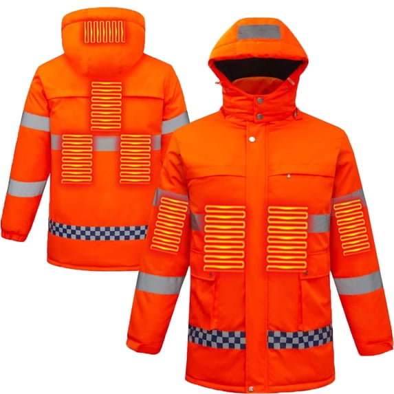 LpwkSSA Heated Puffer Jackets for Men Snow Outerwear Intelligent Constant Temperature Rechargeable Electric 7 Heated Jacket Thermal Softshell Coats Orange XXXL