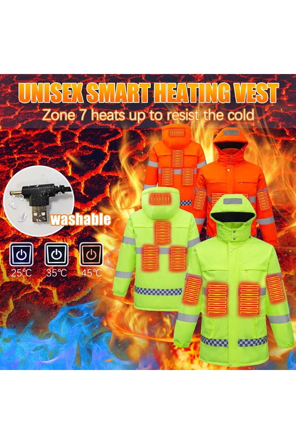 Heated Puffer Jackets for Men Snow Outerwear Intelligent Constant Temperature Rechargeable Electric 7 Heated Jacket Thermal Softshell Coats Orange L