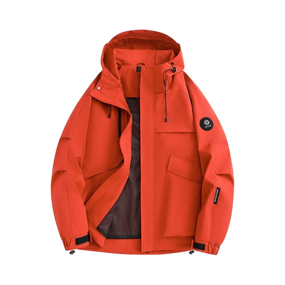 LpwkSSA Hiking Jackets for Men Casual Fashion Solid Color Long Sleeved Hooded Zipper Pocket Sports Outdoor Jacket Outdoor Windbreaker Red M