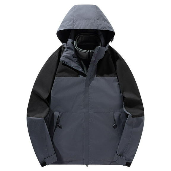 LpwkSSA Hiking Sports Coats for Men Outdoor Solid Color Windproof Coat with Removable Inner Liner Pocket Zipper Jacket Outdoor Windbreaker Gray XXXL