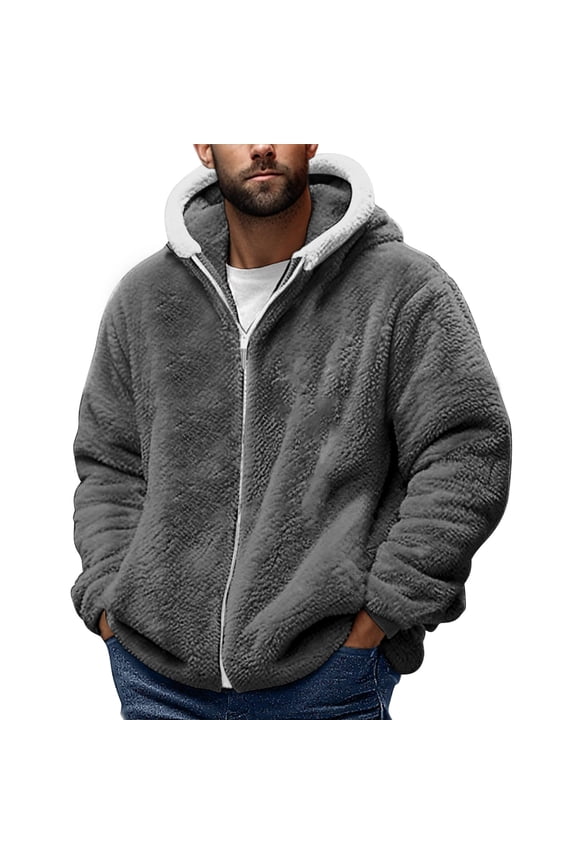 Hooded Jackets for Men Solid Color Long Sleeve Zipper Hooded Casual Fashion Outwear Coat Wind Breaker Jackets Gray XXXL