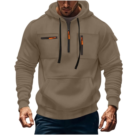 LpwkSSA Hooded Long Sleeve Zipper Sweatshirt Casual Comfortable Men’s Outerwear Soft Fabric Unique Texture Trendy Fashion for Daily Outdoor Activities Brown M