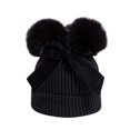 thumbnail image 1 of LpwkSSA Infant Toddler Baby Knitting Woolen Hat Winter Warm Double Pompom Beanie Cap with Bow (Black,Free Size), 1 of 2