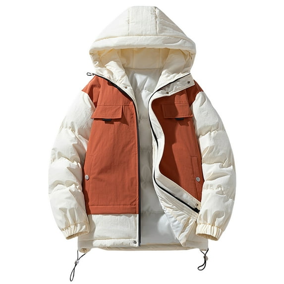 LpwkSSA Jackets for Men Winter Coats for Fashionable Solid Color Long Sleeve Hooded Casual Fashion Outwear Jackets Orange L