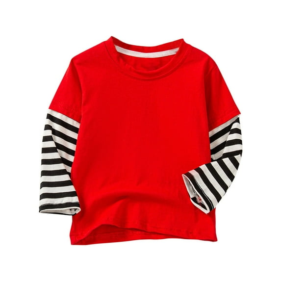 LpwkSSA Kids Girls Round Neck Long Sleeve T Shirts Casual Striped Patchwork Comfy Tops Spring Toddler Children Clothes (Red,7- 8 Years)