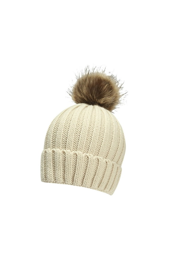 Kids Winter Hat Outdoor Knit Warm Cap Thick Soft Beanie Cap Pompom Ski Hat (Beige,Free Size)