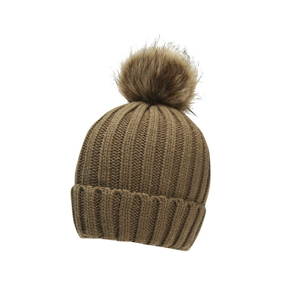 LpwkSSA Kids Winter Hat Outdoor Knit Warm Cap Thick Soft Beanie Cap Pompom Ski Hat (Khaki,Free Size)