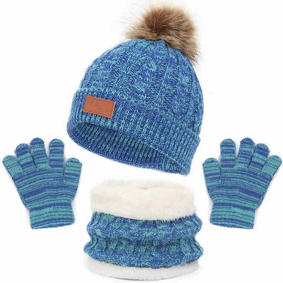 LpwkSSA Kids Winter Hat Scarf Gloves Set, Girl Boy Toddler Warm Thick Ski Cap Scarf Mittens Children Gift (Blue,Free Size)