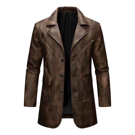 LpwkSSA Leather Jacket Men Long Sleeve Motorcycle Casual Fashion Coats Zip Up Turndown Collar Club Jacket Men with Pocket Brown XXXL