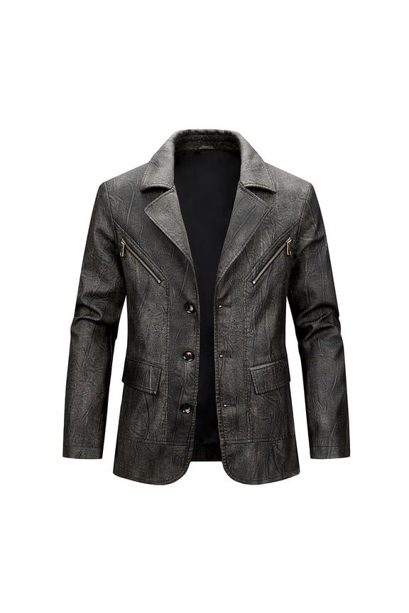 Leather Jacket Men Long Sleeve Motorcycle Casual Fashion Jackets Zip Up Turndown Collar Club Jacket Men with Pocket Gray XXL