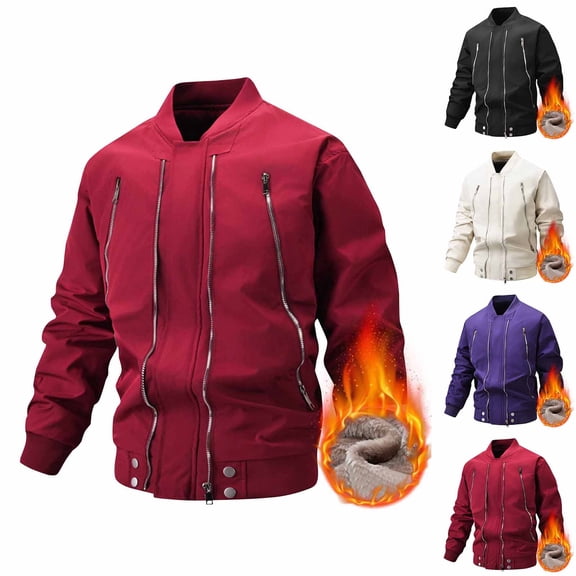 LpwkSSA Leisure Sports Jacket for Men Solid Color Stand Collar Zipper Fleece Overcoat with Pockets Long Sleeve Hoodless Athletic Outwear Black L