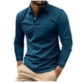 thumbnail image 1 of LpwkSSA Long Sleeve Shirts For Men Turndown Collar Button Pullover Shirts Blouse Slim Fit Casual Regular Fit Business Formal Dress Shirt Sports T-Shirt Blue XXL, 1 of 6
