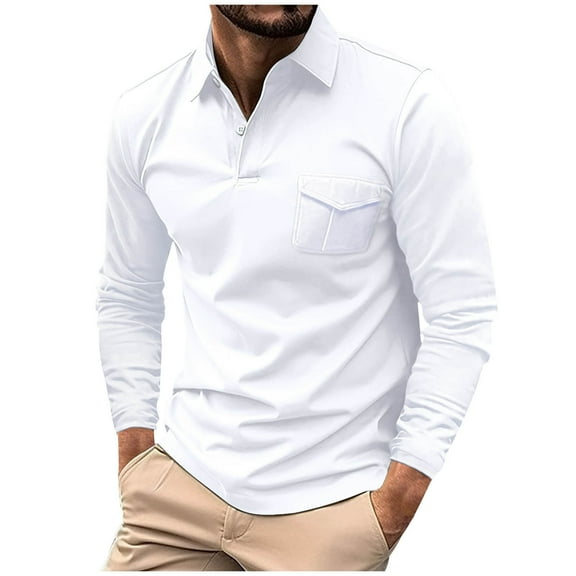 LpwkSSA Long Sleeve Shirts For Men Turndown Collar Button Pullover Shirts Blouse Slim Fit Casual Regular Fit Business Formal Dress Shirt Sports T-Shirt White L