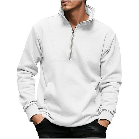 LpwkSSA Loose Fit Lightweight Sweatshirt for Men Quarter Zipper Solid Color Fashionable And Personalized Casual Sweatshirt with Front Pocket White XXXL