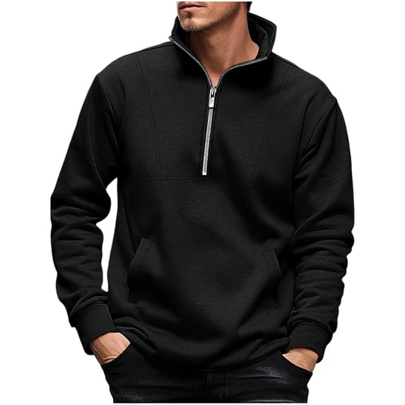 LpwkSSA Loose Fit Lightweight Sweatshirt for Men Quarter Zipper Solid Color Fashionable And Personalized Casual Sweatshirt with Front Pocket Black M