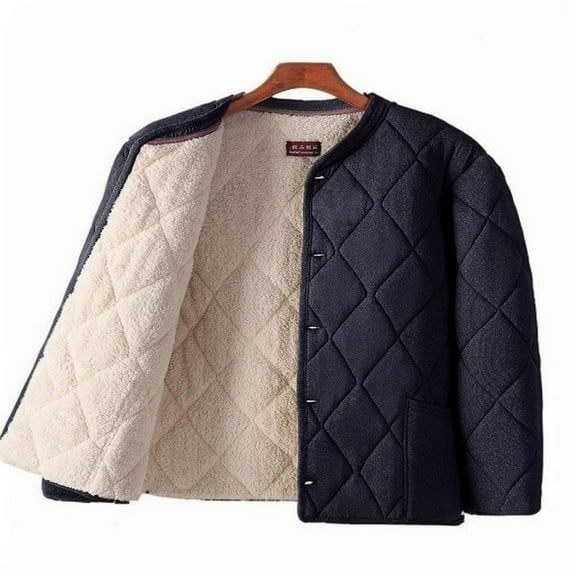 LpwkSSA Man Padded Coats Solid Color Warm Lambskin Cotton Windproof Padded Clothes Intensification Cotton Padded Jacket Coat Blue XXXXL