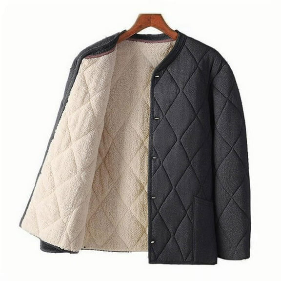 LpwkSSA Man Padded Coats Solid Color Warm Lambskin Cotton Windproof Padded Clothes Intensification Cotton Padded Jacket Coat Gray XL