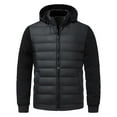 thumbnail image 1 of LpwkSSA Man's Short Padded Coats Casual Fashion Solid Color Splicing Together Hooded Jacket Stand Collar Long Sleeves Loose Coat Black XL, 1 of 8