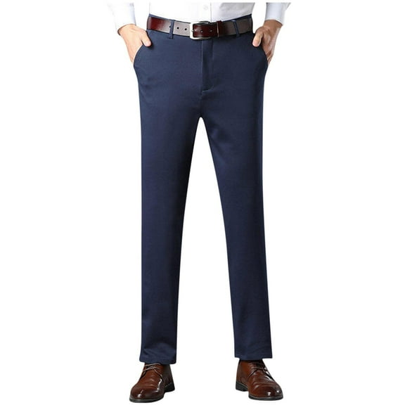 LpwkSSA Men Business Casual Pants Zipper Pockets Elastic Waist Solid Color Comfortable Thick Fabric Outdoor Trousers Jogging Running Everyday Wear Blue XXXL