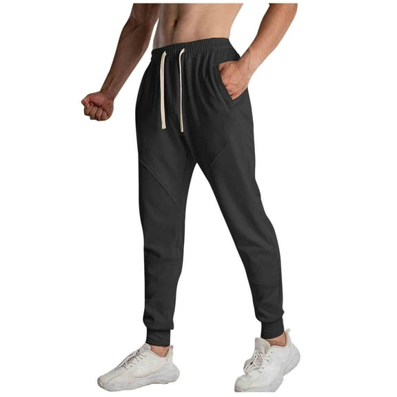 LpwkSSA Men Casual Breathable Running Pants with Drawstring Zipper Pockets Elastic Ankle Design Stylish Comfortable Elasticity Outdoor Daily Wear Black M