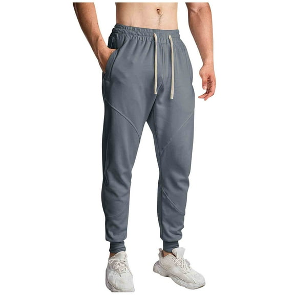 LpwkSSA Men Casual Breathable Running Pants with Drawstring Zipper Pockets Elastic Ankle Design Stylish Comfortable Elasticity Outdoor Daily Wear Gray L