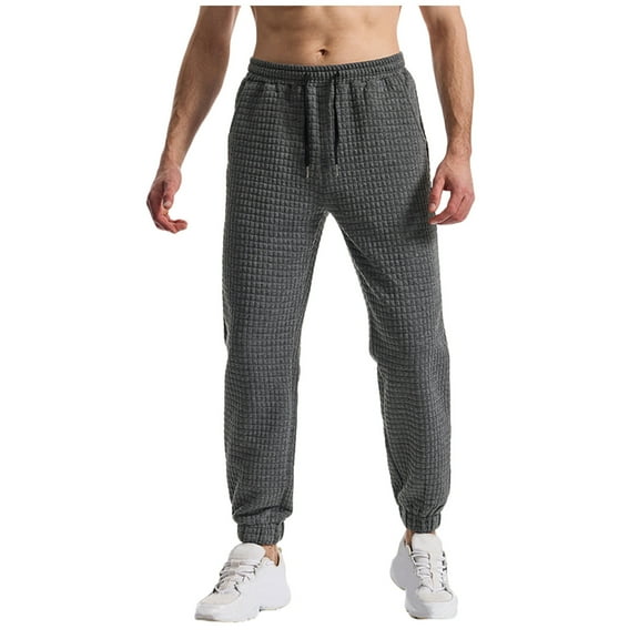 LpwkSSA Men Casual Fashion Elastic Waist Trousers Solid Long Pants Comfortable Fit Lightweight Casualwear Outdoor Travel Daily Use Gray XL