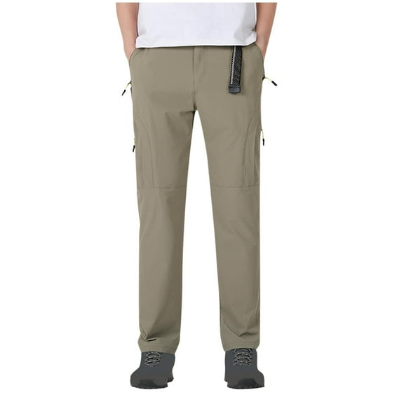 LpwkSSA Men Casual Fashion Outdoor Trousers Elastic Waist Button Zipper Belt Long Pants Lightweight Breathable Comfortable Everyday Wear Yellow XXXXL