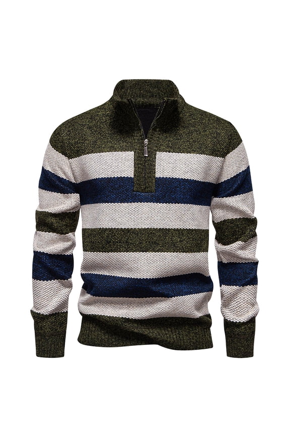 Men Casual Fashion Striped Half-Zipper Sweater Soft Breathable Fabric Long Sleeve Stand-Up Collar Comfortable for Winter Outdoor Casual Daily Wear Green XXXL