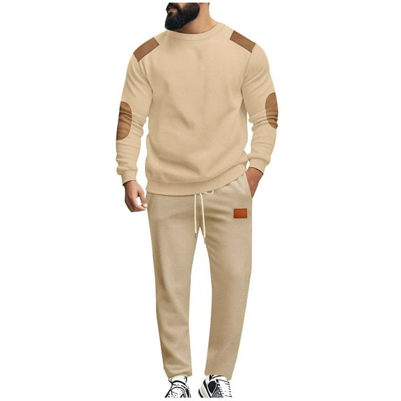 LpwkSSA Men Casual Fashion Top Long Sleeve Drawstring Waist Pants Set Comfortable Breathable Athletic Wear Outdoor Daily Activities Fashion Suit Yellow XXL