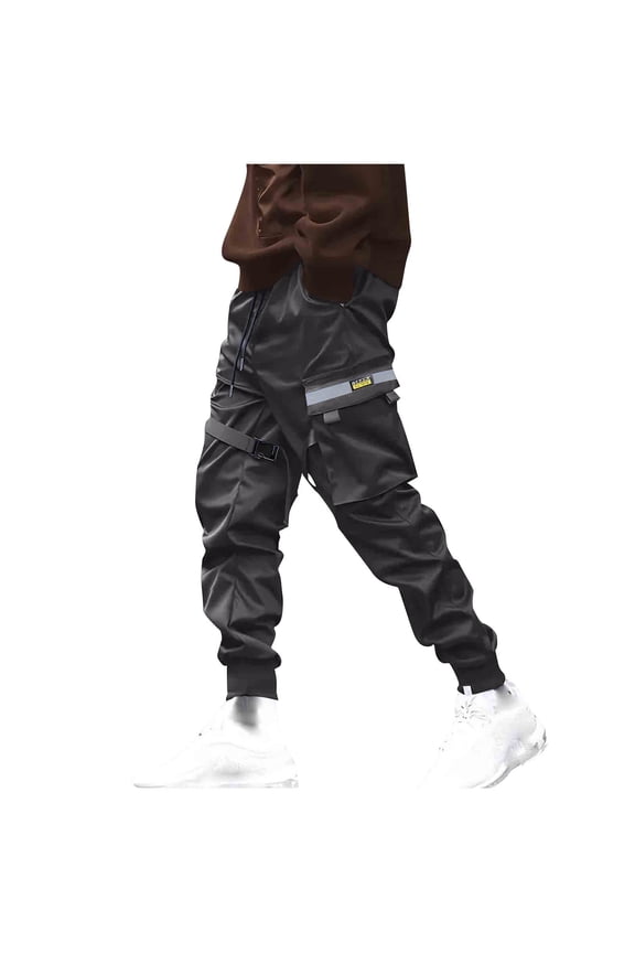 Men Casual Multi-Pocket Drawstring Work Pants Straight Leg Comfortable Outdoor Functional Trousers Stylish and Fashionable for Daily Wear Hiking and Vacation Gray L